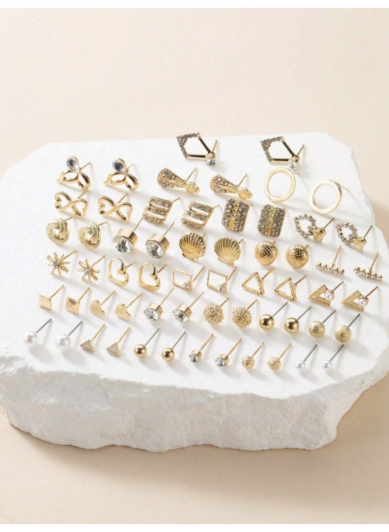 ڤيا مجموعة أقراط نسائية مكونة من 30 زوج بتصاميم اللؤلؤ والقلب والورقة والكريستال - Image 3